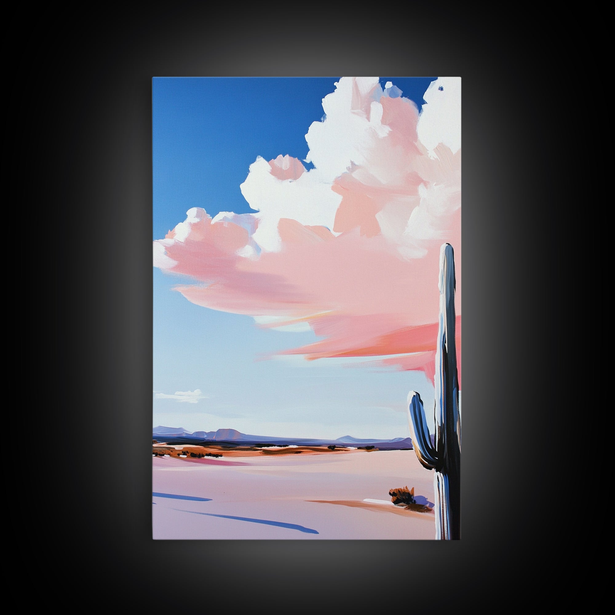 Desert Cactus Art, Southwestern Landscape Painting, Warm Boho Decor, Modern Nature Print, Framed Canvas Print, Living Room Wall Art