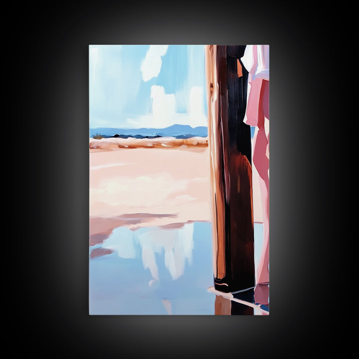 Coastal Fashion Art, Feminine Beach Scene, Pastel Summer Painting, Minimalist Boho Decor, Framed Canvas Print, Bedroom Wall Art