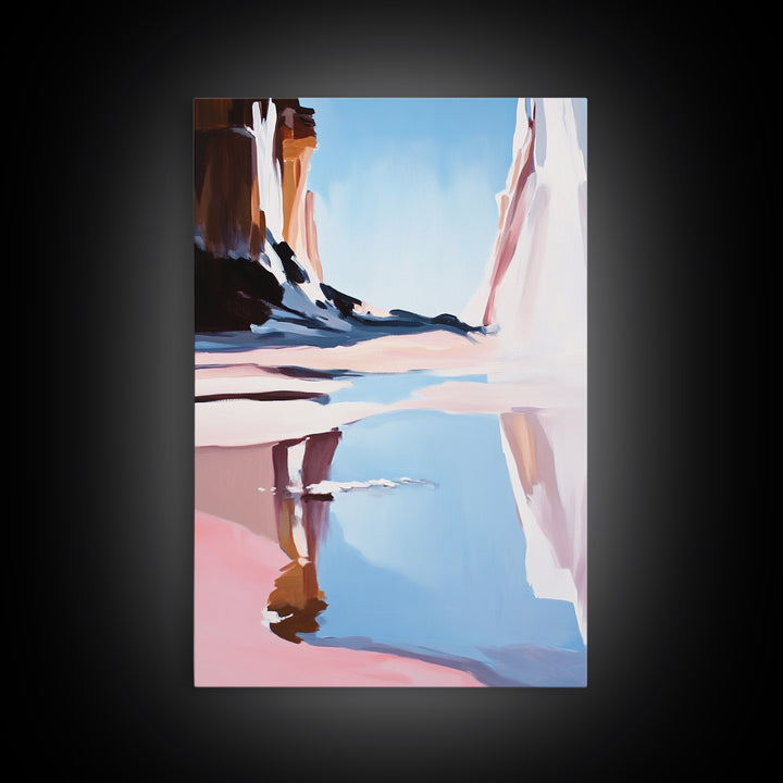 Canyon Lake View, Abstract Western Landscape, Earthy Desert Colors, Modern Nature Art, Framed Canvas Print, Entryway Wall Art