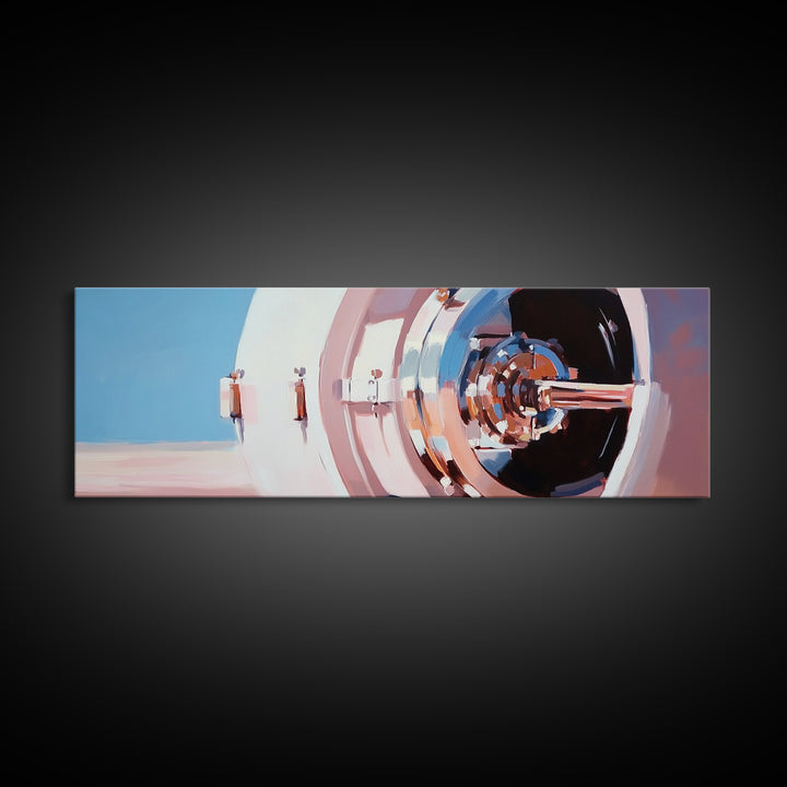 Bank Vault, Industrial Decor, Metallic Wall Art, Framed Canvas Print, Steampunk Aesthetic, Modern Office Artwork, Unique Home Decor