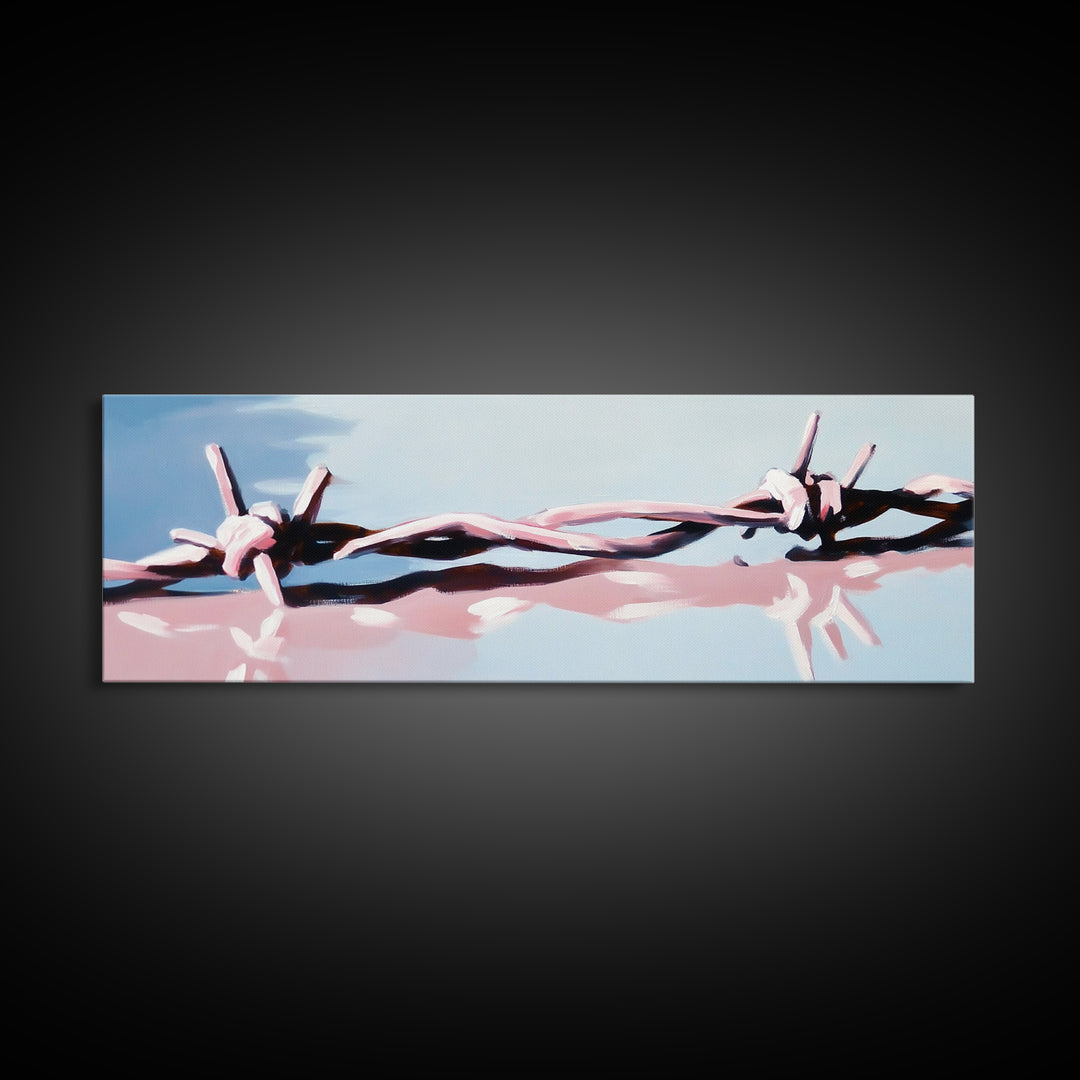 Barbed Wire, Abstract Fence, Rustic Wall Art, Framed Canvas Print, Minimalist Country Decor, Industrial Farmhouse, Western Artwork