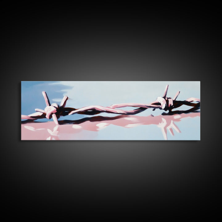 Barbed Wire, Abstract Fence, Rustic Wall Art, Framed Canvas Print, Minimalist Country Decor, Industrial Farmhouse, Western Artwork