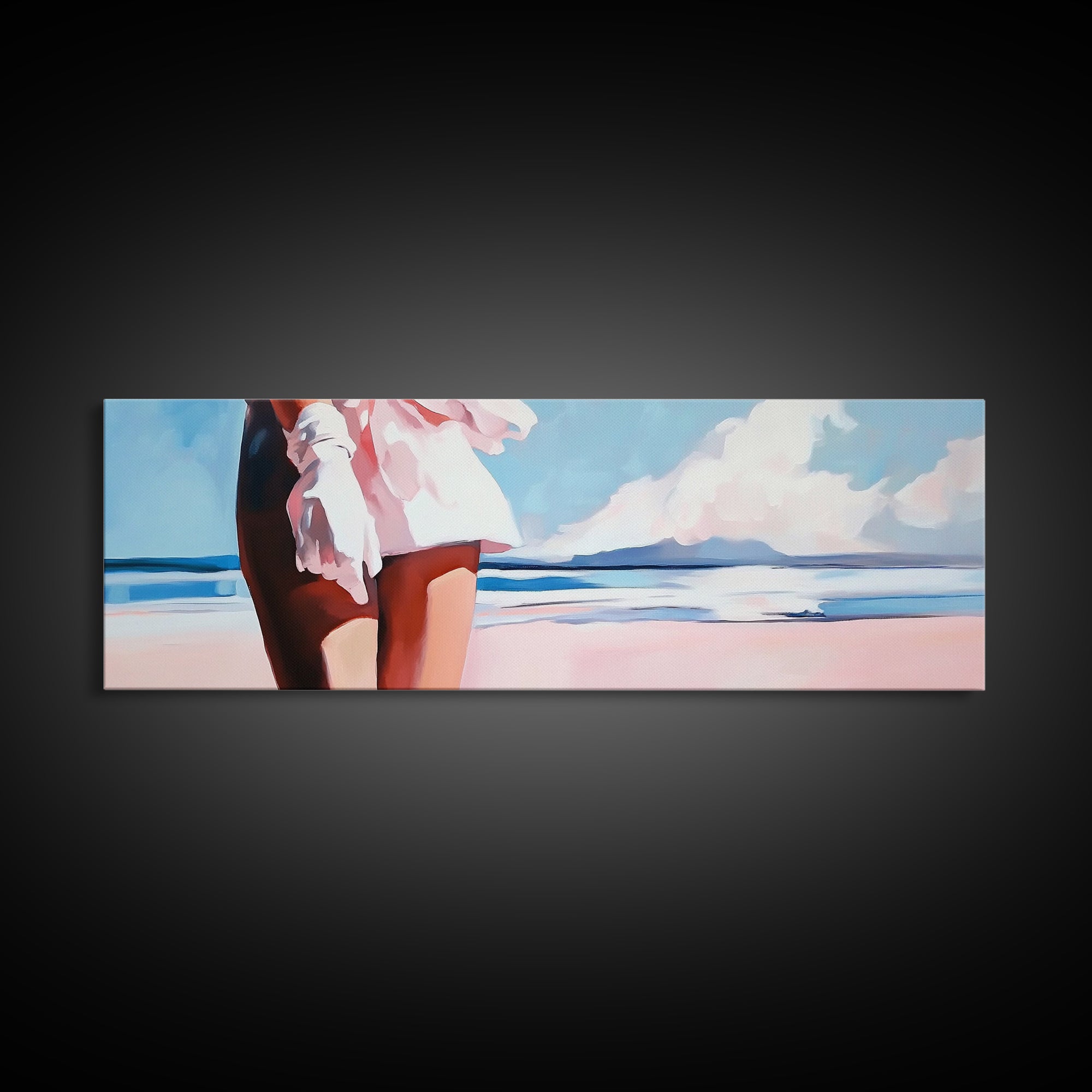 Ocean Breeze, White Dress, Canvas Print, Beach Wall Art, Minimalist Art, Relaxing Home Decor, Blue Sky Painting, Modern Wall Art