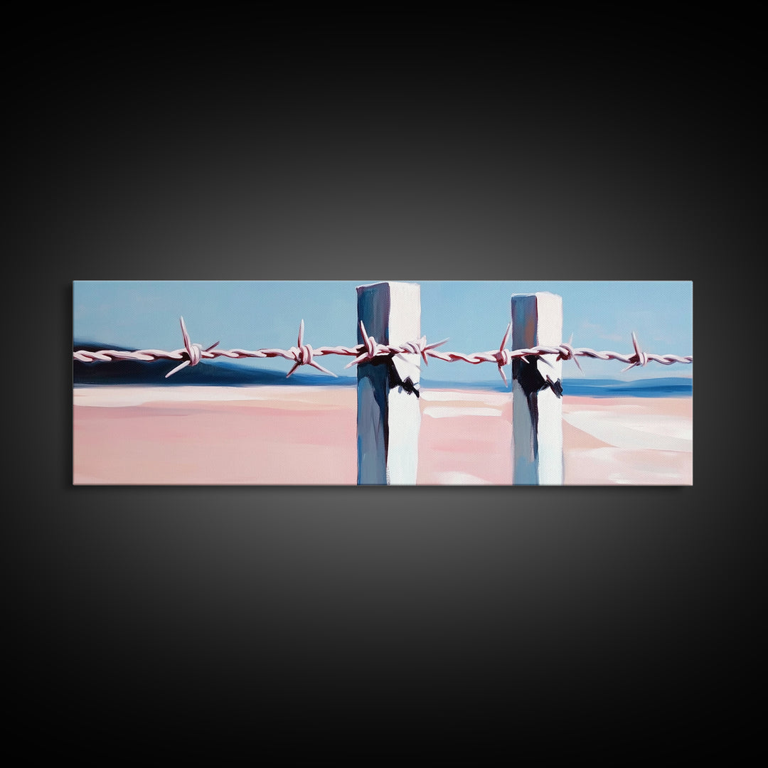 Beach Fence, Coastal Barrier, Ocean Landscape, Framed Canvas Print, Minimalist Seaside Art, Nautical Wall Decor, Summer Home Artwork