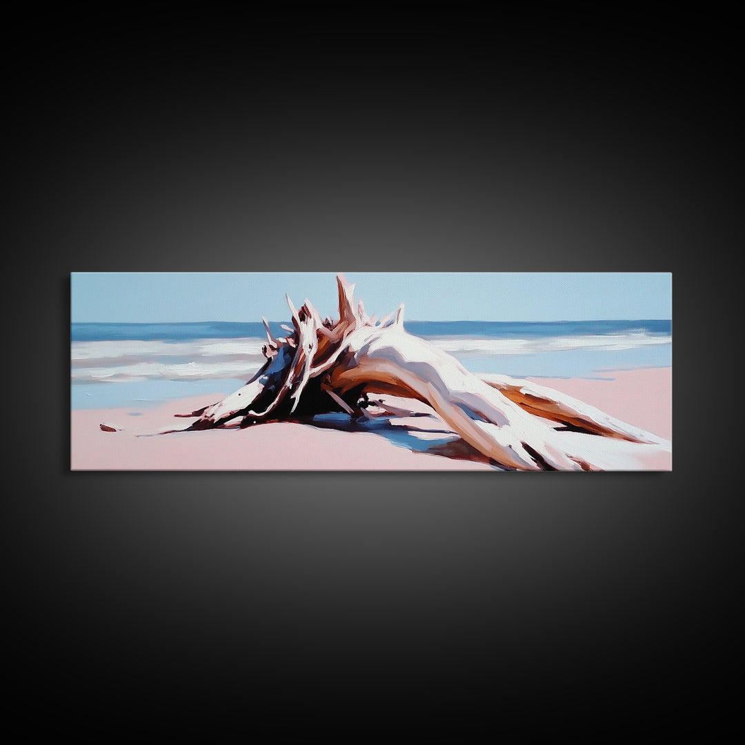 Beach Driftwood, Coastal Art, Seaside Wall Decor, Nature Painting, Canvas Print, Living Room Wall Art, Modern Beach House Art