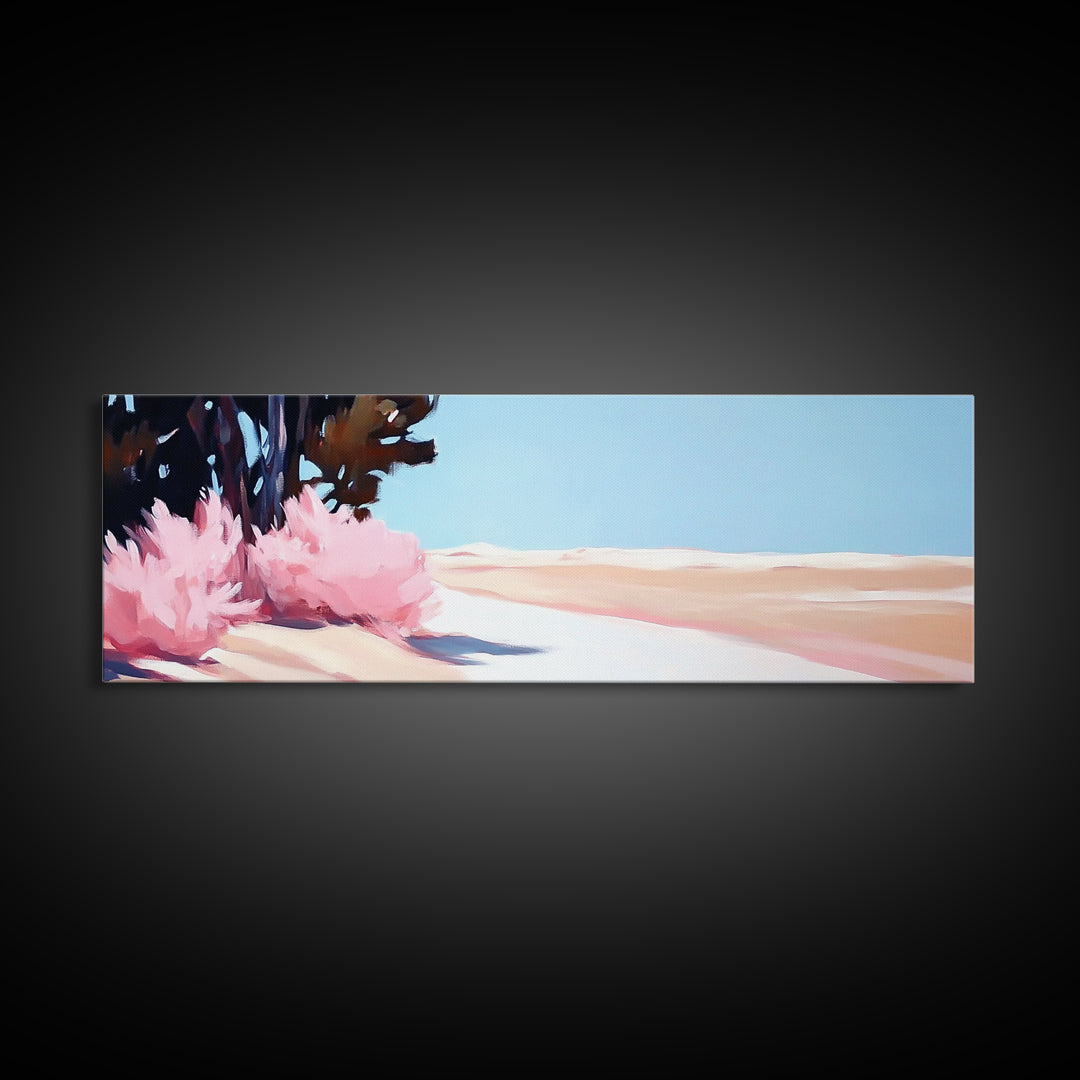 Desert Bloom, Minimalist Landscape, Soft Pastel Art, Tranquil Nature Scene, Canvas Print, Living Room Wall Art, Modern Boho Decor