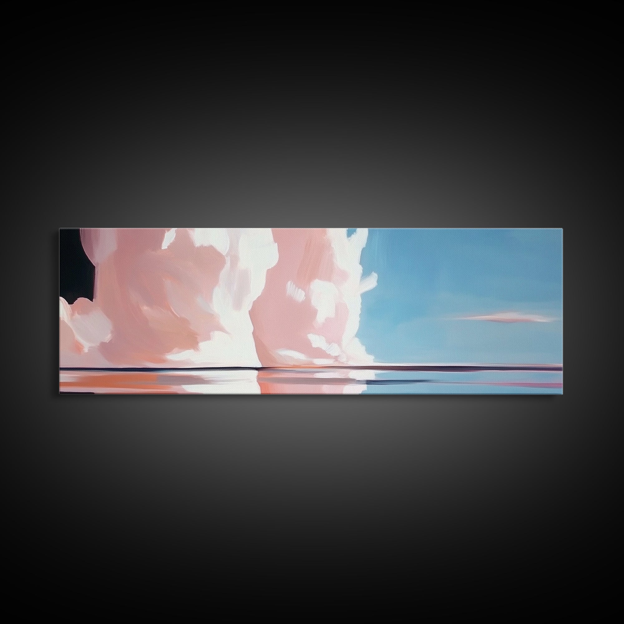 Pink Clouds, Ocean Reflection, Dreamy Sky, Framed Canvas Print, Surreal Landscape, Coastal Wall Art, Minimalist Decor, Bedroom Art