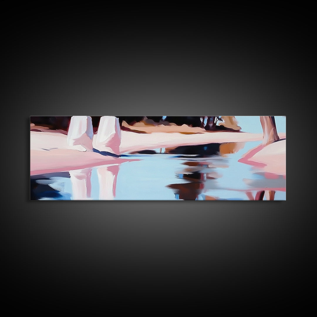 Riverbank, Water Reflections, Tranquil Scene, Framed Canvas Print, Serene Wall Art, Zen Home Decor, Neutral Landscape, Modern