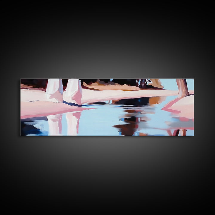 Riverbank, Water Reflections, Tranquil Scene, Framed Canvas Print, Serene Wall Art, Zen Home Decor, Neutral Landscape, Modern