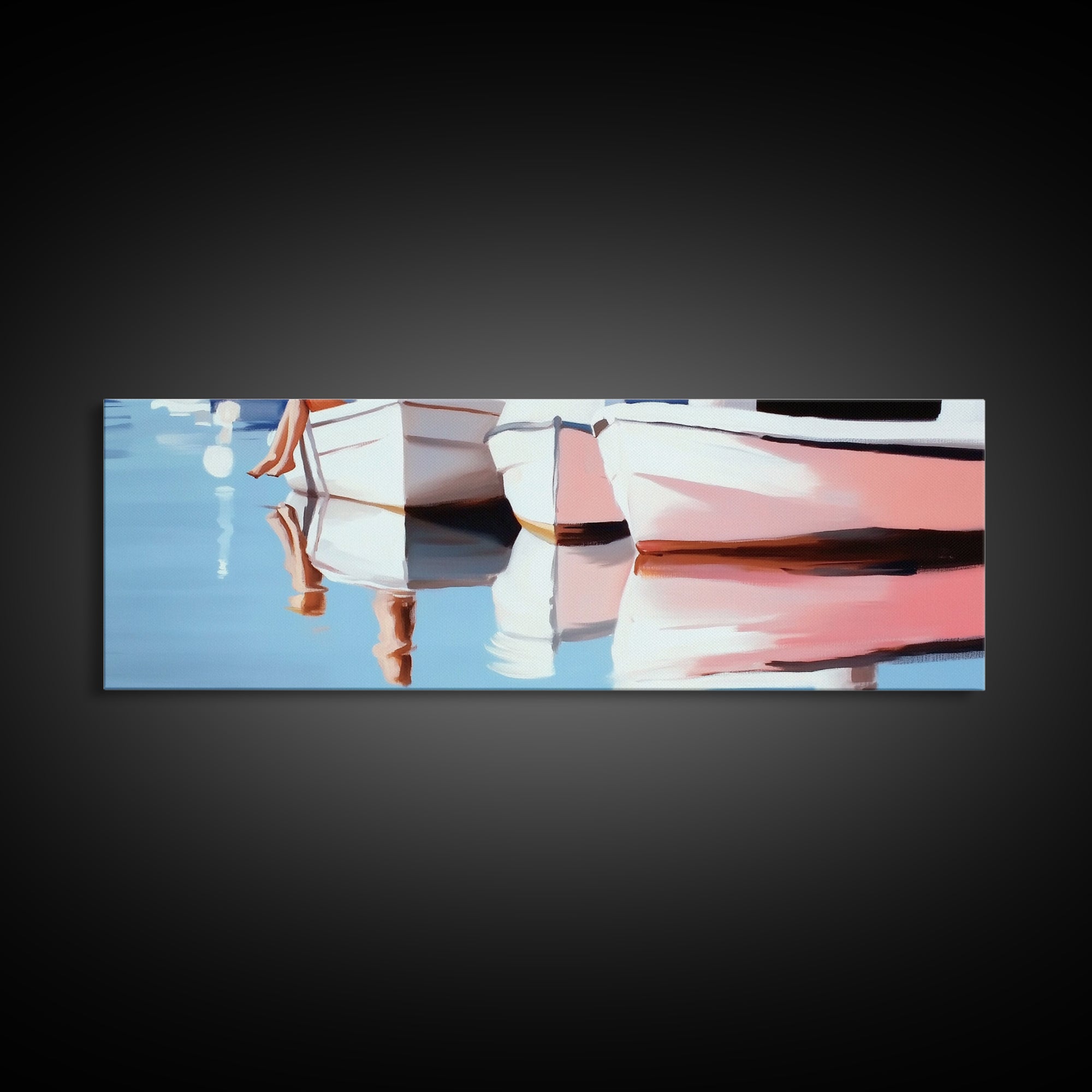 Boats, Reflection, Soft Pastel Aesthetic, Canvas Print, Nautical Wall Art, Minimalist Home Decor, Living Room Accent, Calm Coastal Scene
