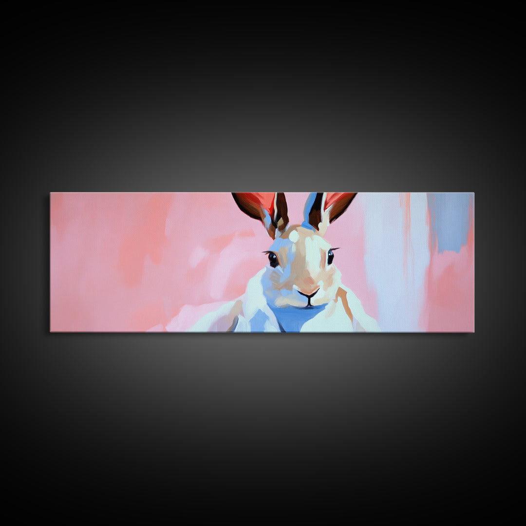 Bunny Portrait, Cute Animal Art, Soft Pastel Aesthetic, Whimsical Home Decor, Nursery Design, Easter Wall Decor, Framed Canvas Print