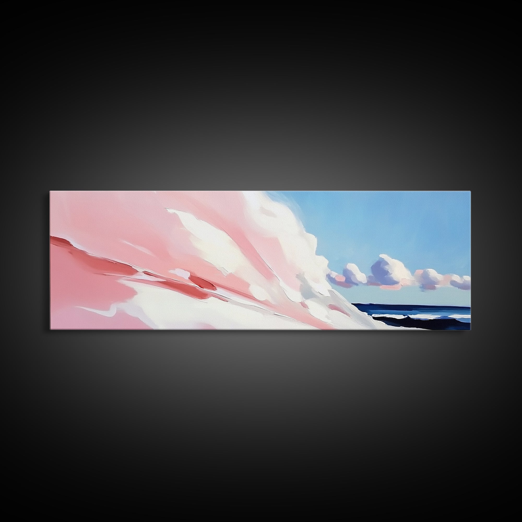 Rolling Waves, Soft Pastel, Modern Coastal Art, Minimalist Ocean Print, Blue and Pink Decor, Relaxing Beach Scene, Canvas Print