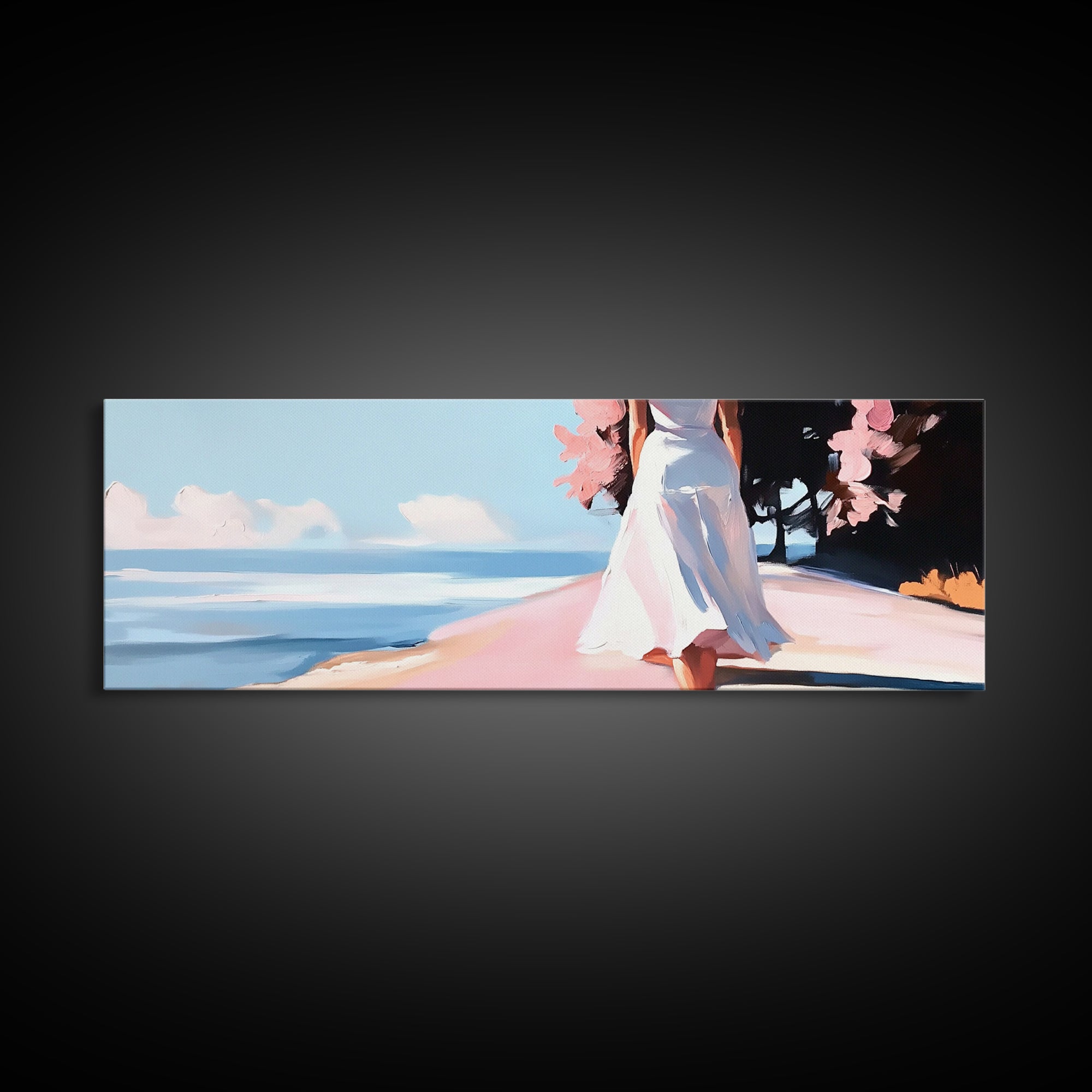 Ocean Breeze, Coastal Landscape, Bathroom Wall Art, Canvas Print, Minimalist Seascape, Pastel Beach Decor, Soft Aesthetic Artwork