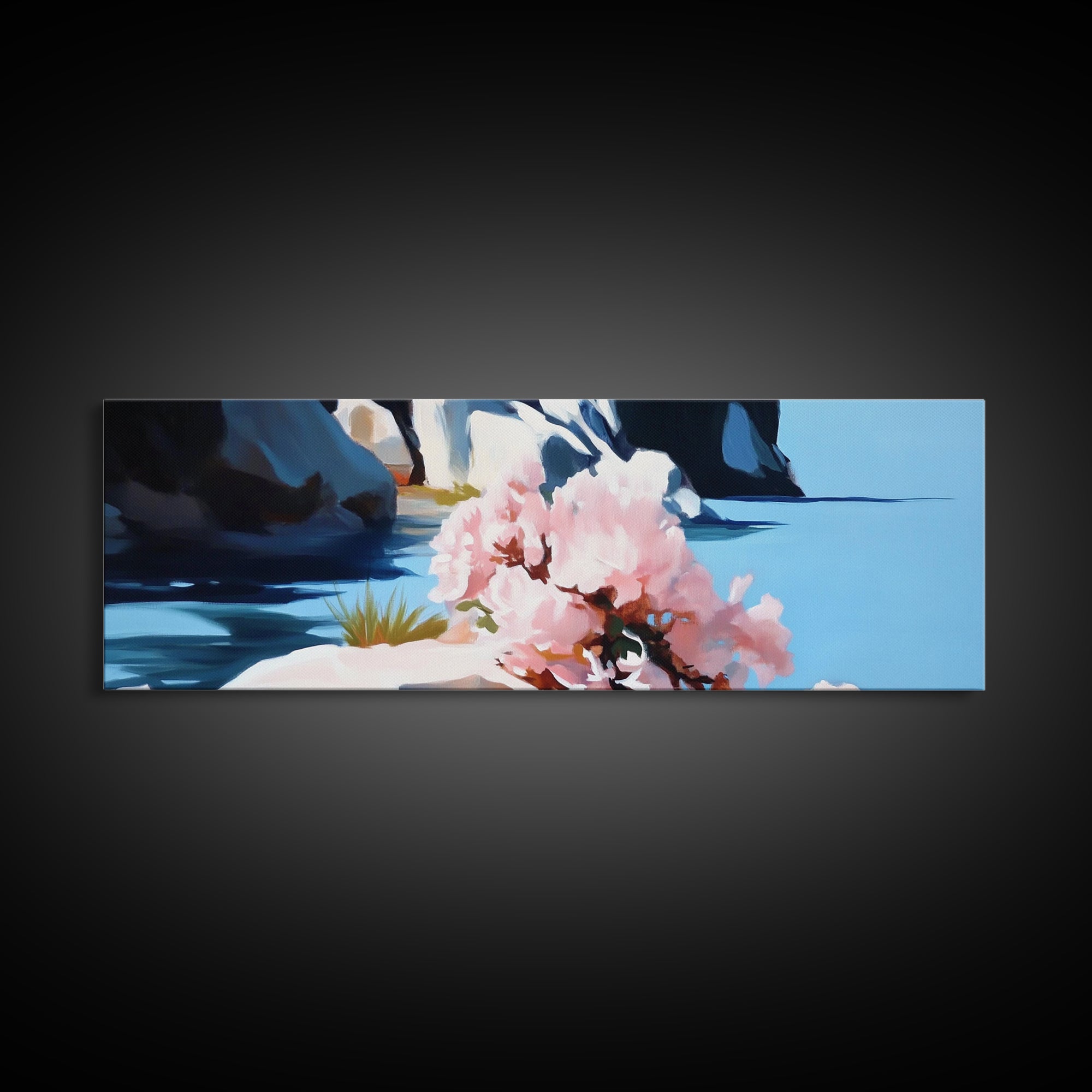 Blossoming Coast, Floral Wall Art, Living Room Decor, Canvas Print, Nature-Inspired Artwork, Coastal Aesthetic, Spring Botanical Art