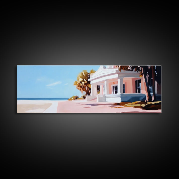 Beach House, Coastal Art, Modern Seascape, Framed Canvas Print, Living Room Wall Art, Pastel Ocean, Minimalist Decor, Nautical Home