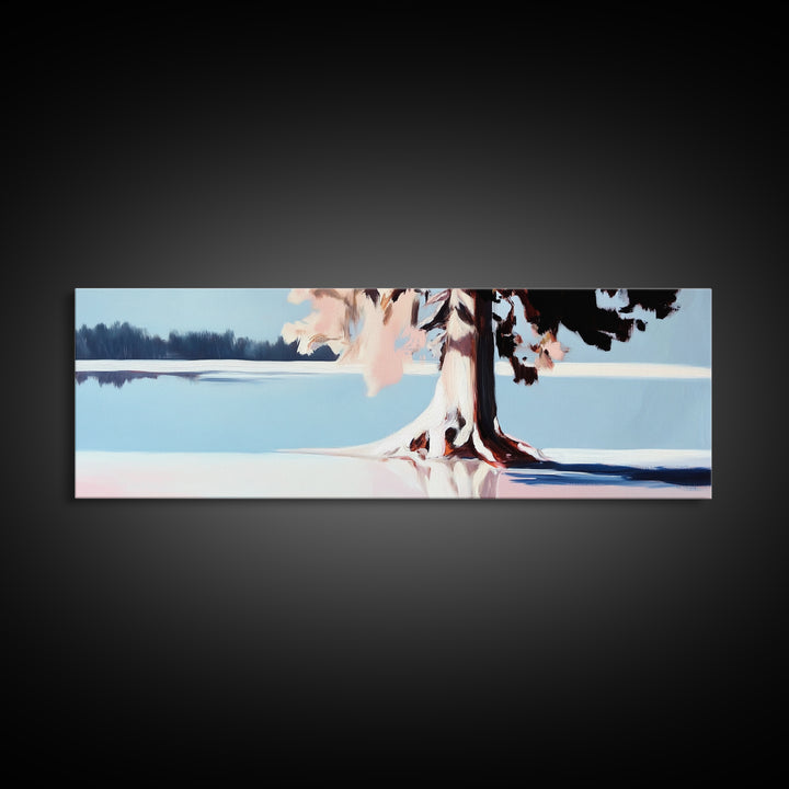 Serene Lake, Tree Reflection, Minimalist Landscape, Canvas Print, Nature Inspired Wall Art, Tranquil Home Decor, Soft Pastel Tones