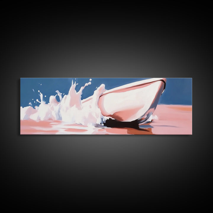 Boat Splash, Ocean Motion, Nautical Art, Framed Canvas Print, Coastal Wall Decor, Relaxing Beach Scene, Minimalist Seascape