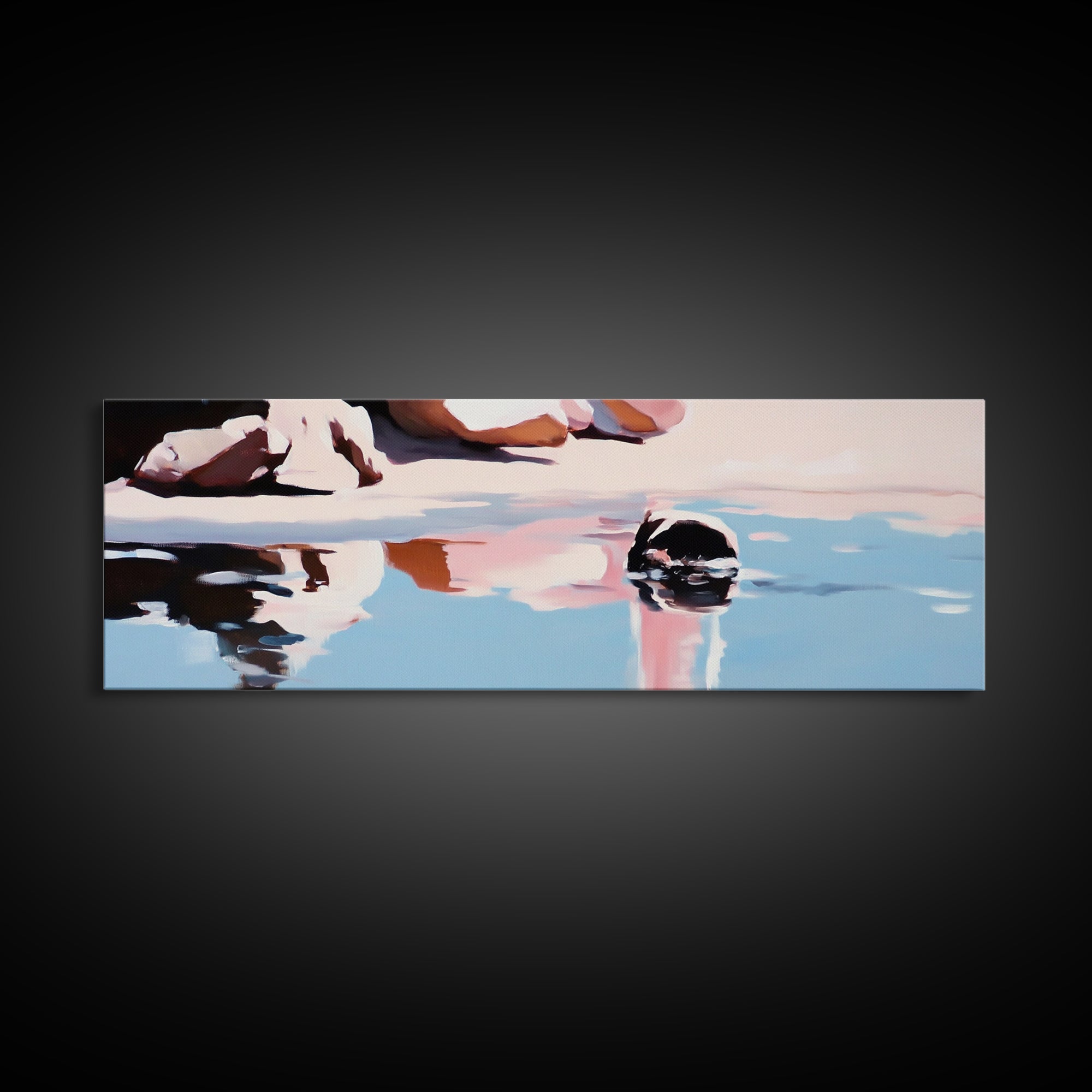 Rock Pool Reflection, Abstract Beach Art, Coastal Serenity, Soft Pastel Decor, Modern Minimalist Aesthetic, Canvas Print, Ocean Vibes