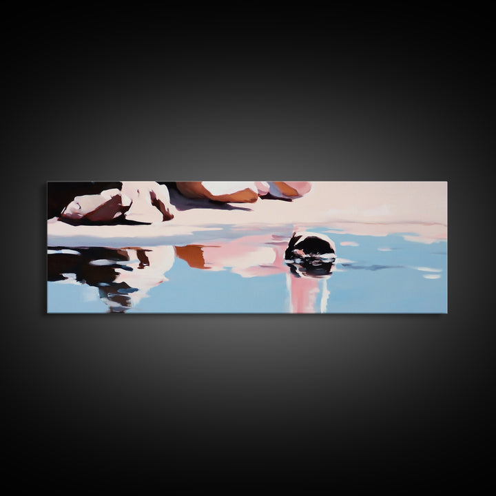 Rock Pool Reflection, Abstract Beach Art, Coastal Serenity, Soft Pastel Decor, Modern Minimalist Aesthetic, Canvas Print, Ocean Vibes
