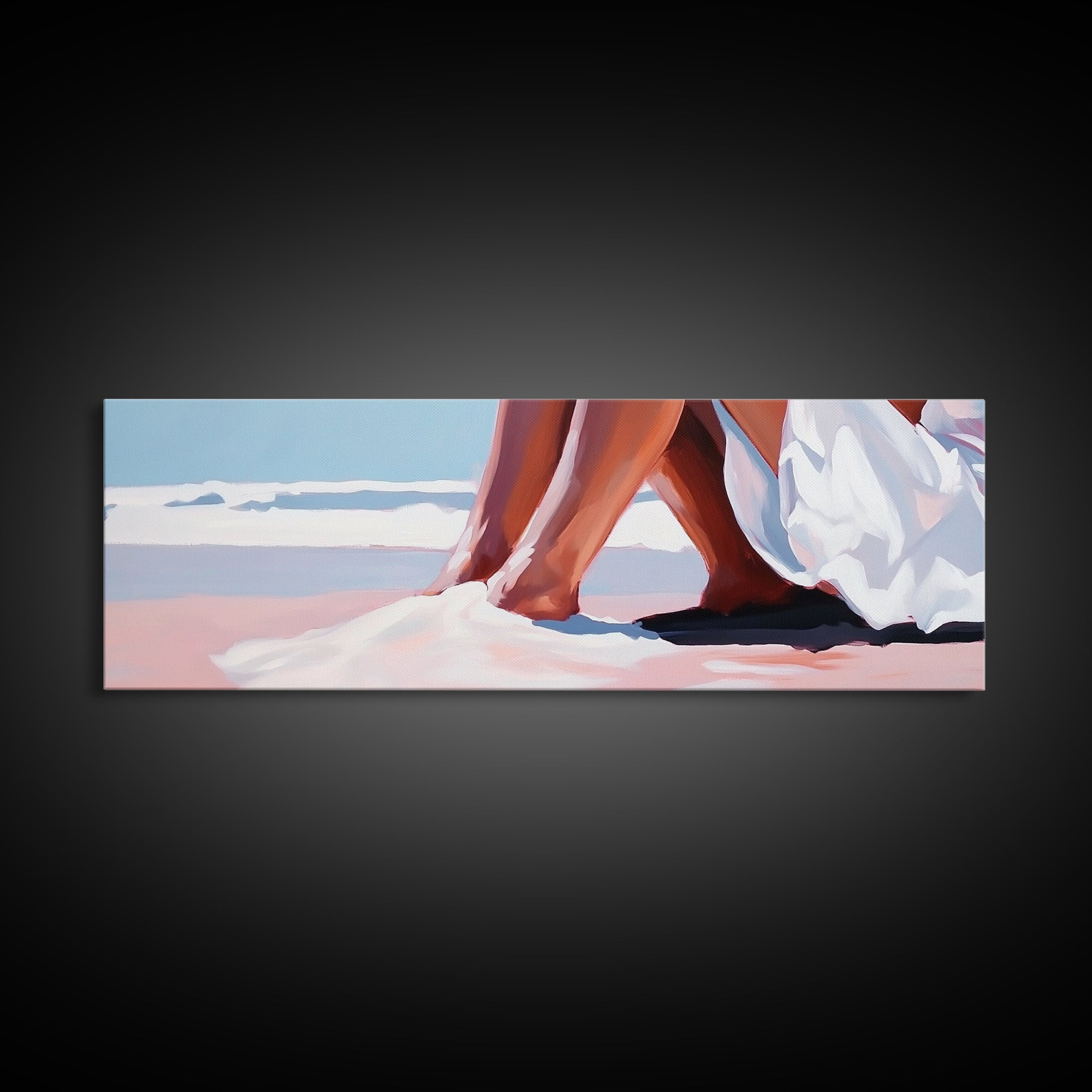 Romantic Beach, Ocean Waves, Coastal Painting, Minimalist Seascape, Pastel Sand Art, Nautical Wall Decor, Bedroom Art, Framed Canvas Print