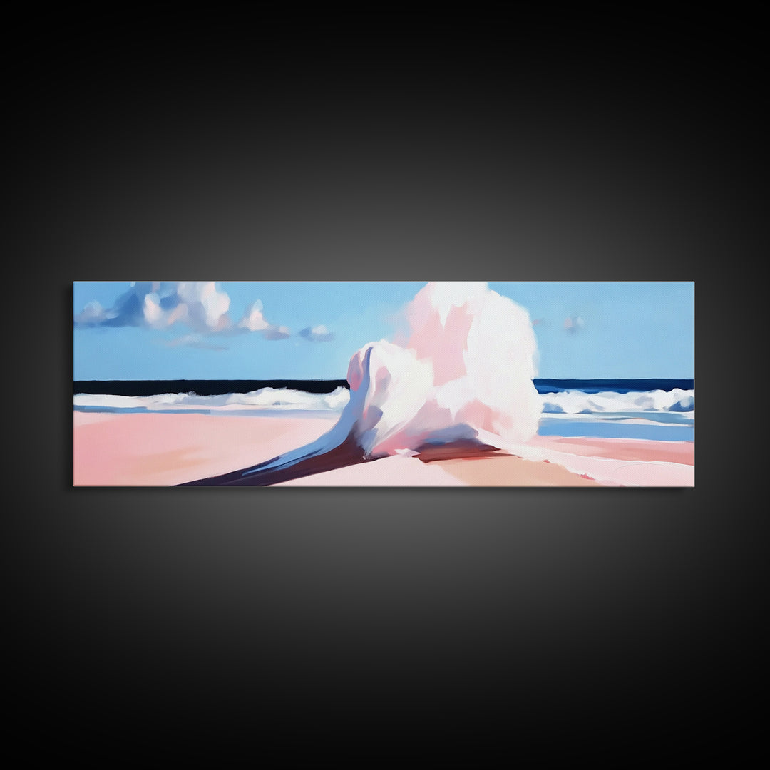 Crashing Waves, Ocean Seascape, Coastal Painting, Pastel Beach Decor, Minimalist Art, Nautical Wall Print, Living Room Art, Canvas Print