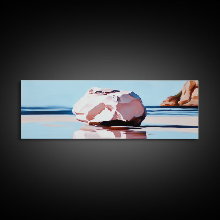 Beach Rock, Coastal Scene, Serene Landscape, Framed Canvas Print, Minimalist Wall Art, Modern Decor, Ocean Wall Art, Office Art