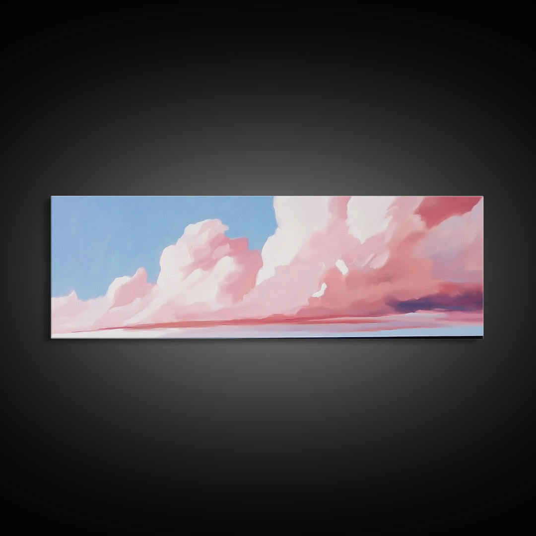 Blush Clouds, Sky Painting, Soft Aesthetic, Framed Canvas Print, Modern Landscape, Living Room Wall Art, Minimalist Abstract Art