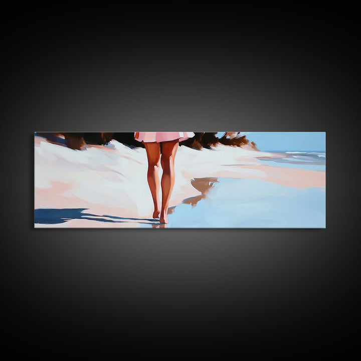 Romantic Reflection, Sand and Sea, Dreamy Pastels, Framed Canvas Print, Coastal Art, Beach House Decor, Serene Aesthetic Painting