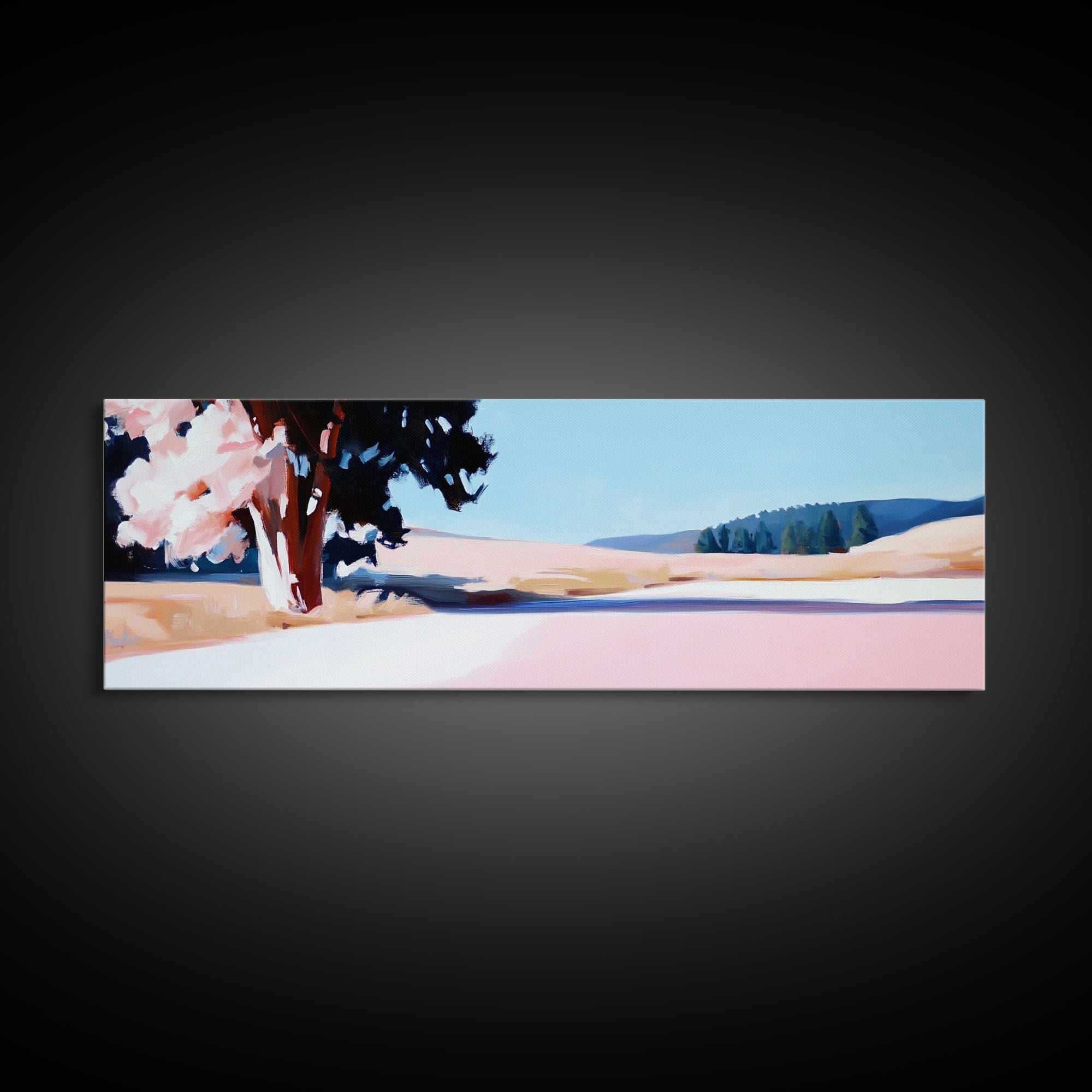 Blooming Tree, Nature Landscape, Spring Art, Framed Canvas Print, Living Room Wall Art, Impressionist Painting, Minimalist Decor
