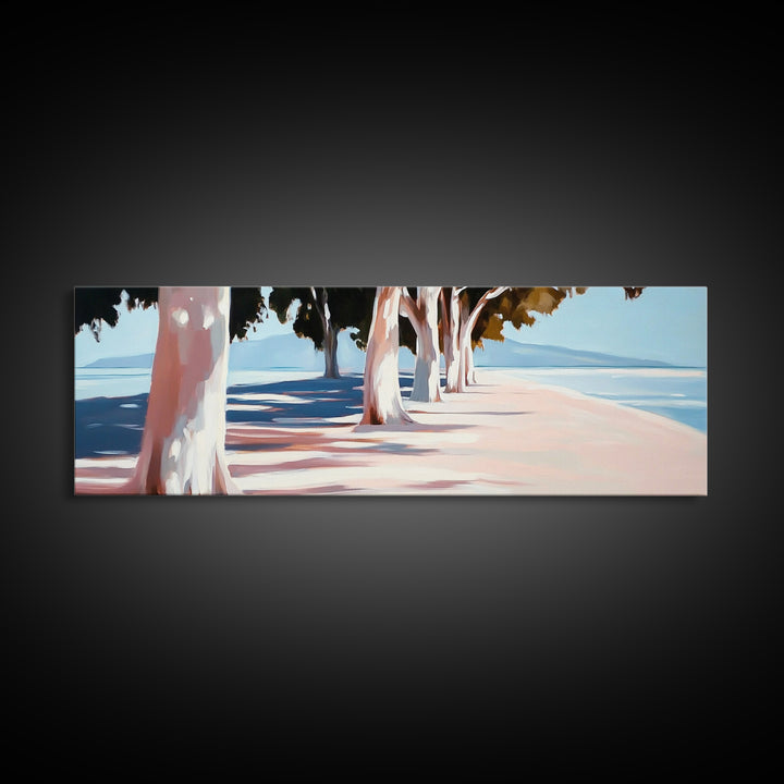Tree Lined Path, Coastal Art, Scenic Landscape, Framed Canvas Print, Office Wall Art, Minimalist Nature Decor, Modern Impressionism