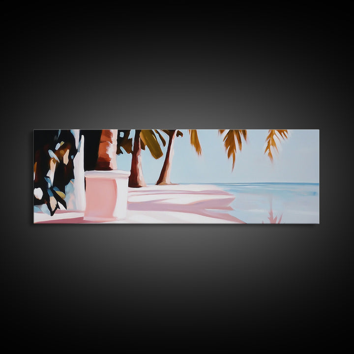 Palm Beach, Tropical Oasis, Ocean View, Framed Canvas Print, Boho Wall Art, Bedroom Decor, Coastal Aesthetic, Minimalist Art