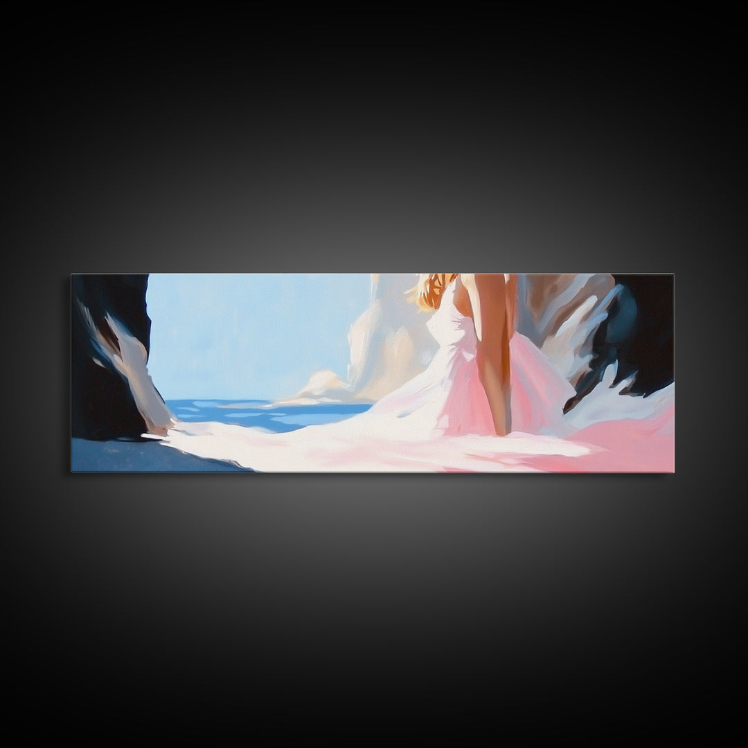 Ocean Cave, Dreamy Seascape, Coastal Beauty, Framed Canvas Print, Living Room Art, Boho Beach Decor, Minimalist Modern Landscape