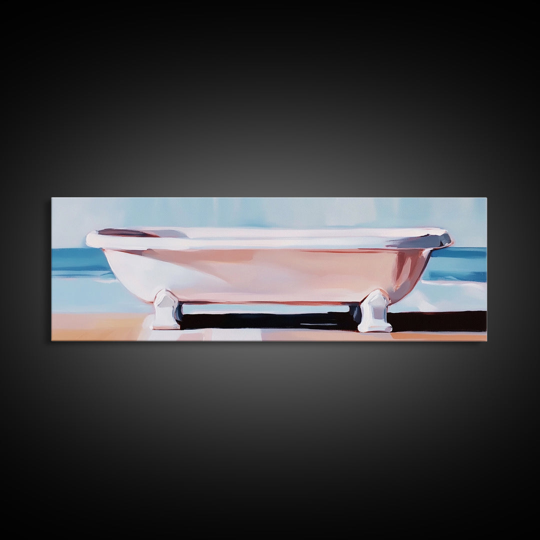 Clawfoot Tub, Coastal Art, Bathroom Wall Art, Modern Decor, Minimalist Painting, Ocean Art, Beach House, Framed Canvas Print