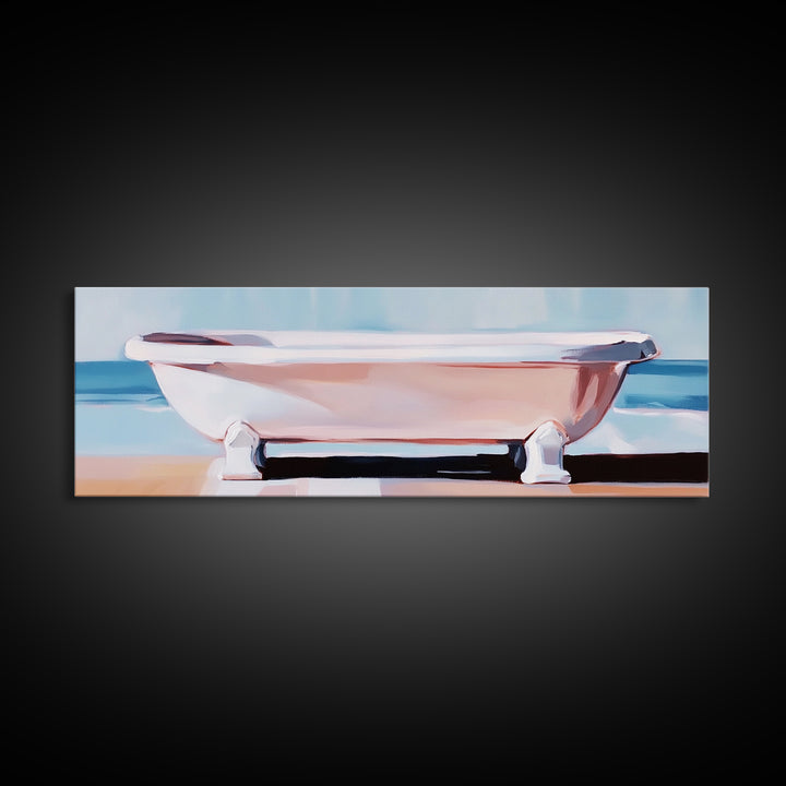 Clawfoot Tub, Coastal Art, Bathroom Wall Art, Modern Decor, Minimalist Painting, Ocean Art, Beach House, Framed Canvas Print
