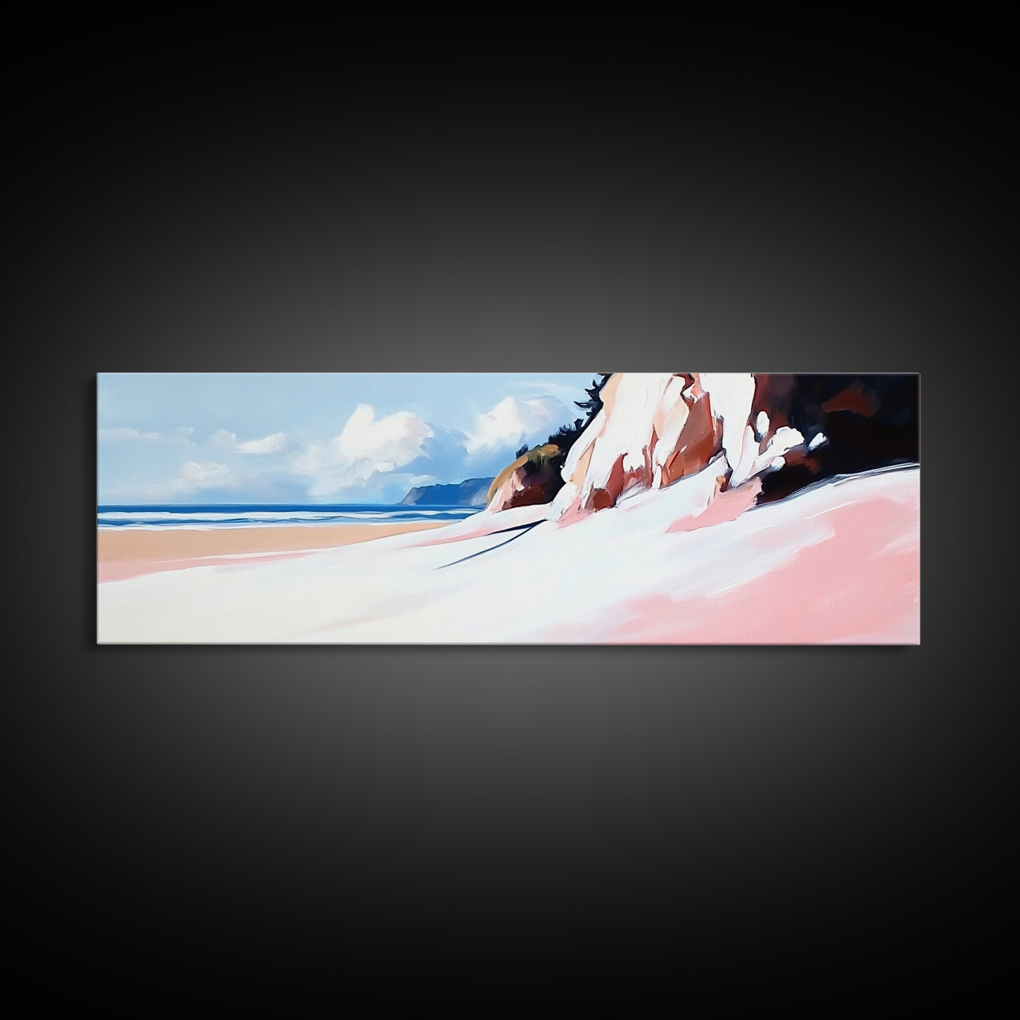 Ocean Cliff, Beach Wall Art, Coastal Landscape, Nature Painting, Serene Seascape, Modern Minimalist, Bedroom Decor, Canvas Print