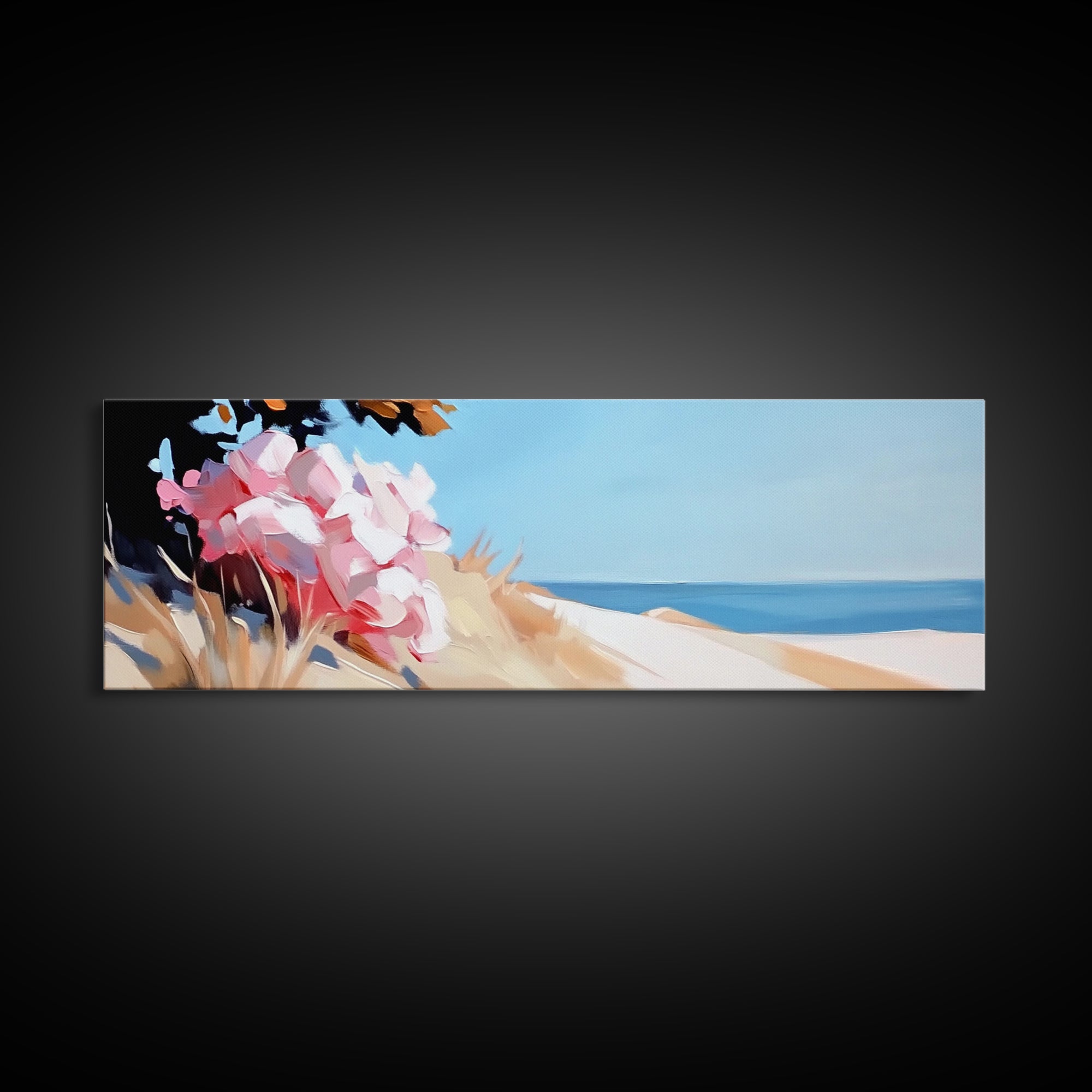 Beach Flowers, Coastal Blossoms, Summer Landscape, Framed Canvas Print, Boho Wall Art, Seaside Painting, Nature Home Decor