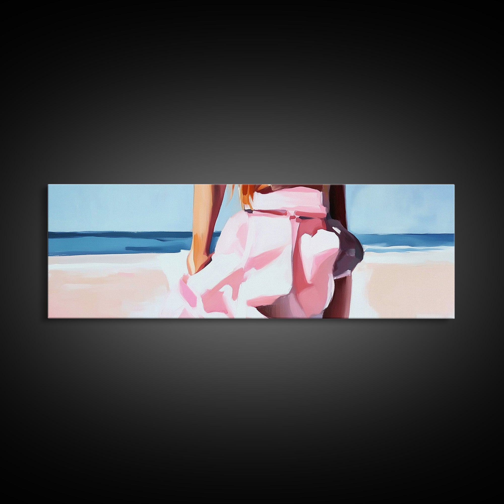 Beach Walk, Soft Waves, Feminine Coastal, Romantic Seascape, Framed Canvas Print, Boho Art, Bedroom Wall Art, Minimalist Aesthetic