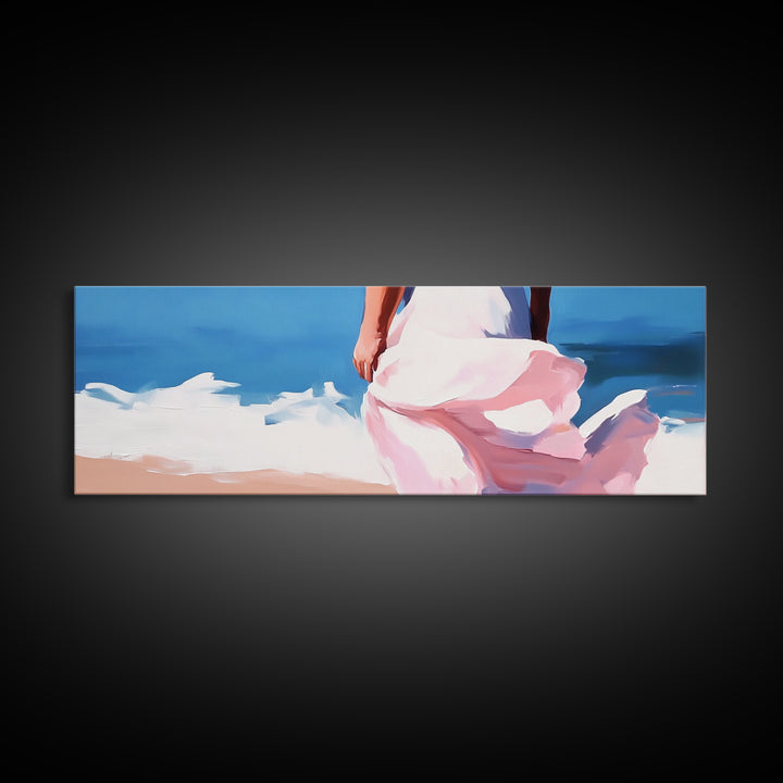 Ocean Breeze, Woman on Beach, Coastal Aesthetic, Framed Canvas Print, Minimalist Art, Boho Wall Decor, Bedroom Wall Artwork