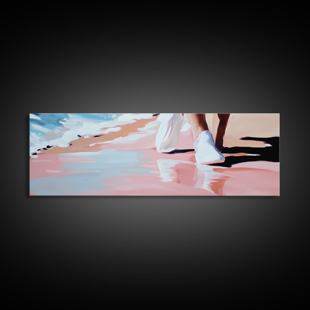 Beach Walk, Coastal Serenity, Minimalist Seaside Decor, Framed Canvas Print, Ocean Aesthetic, Relaxing Artwork, Living Room Wall Art