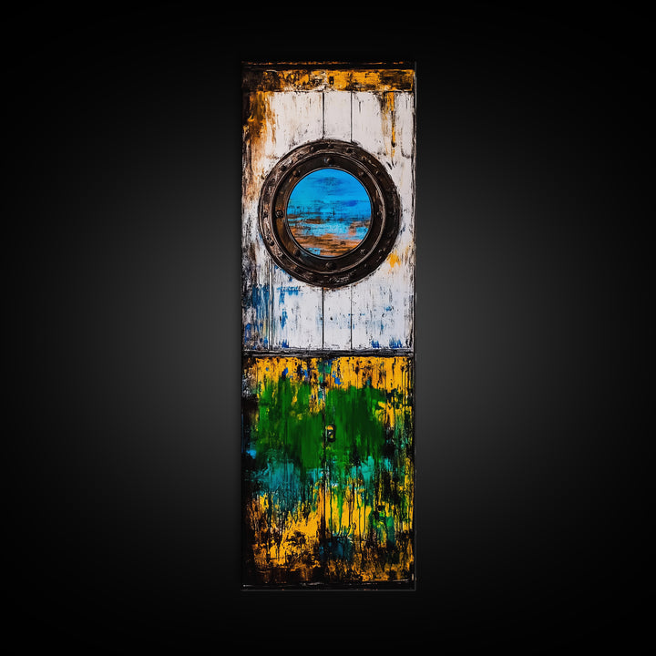 Nautical Window, Rustic Wood, Coastal Home, Canvas Print, Ocean View, Maritime Wall Art, Beach House Decor, Living Room Wall Art