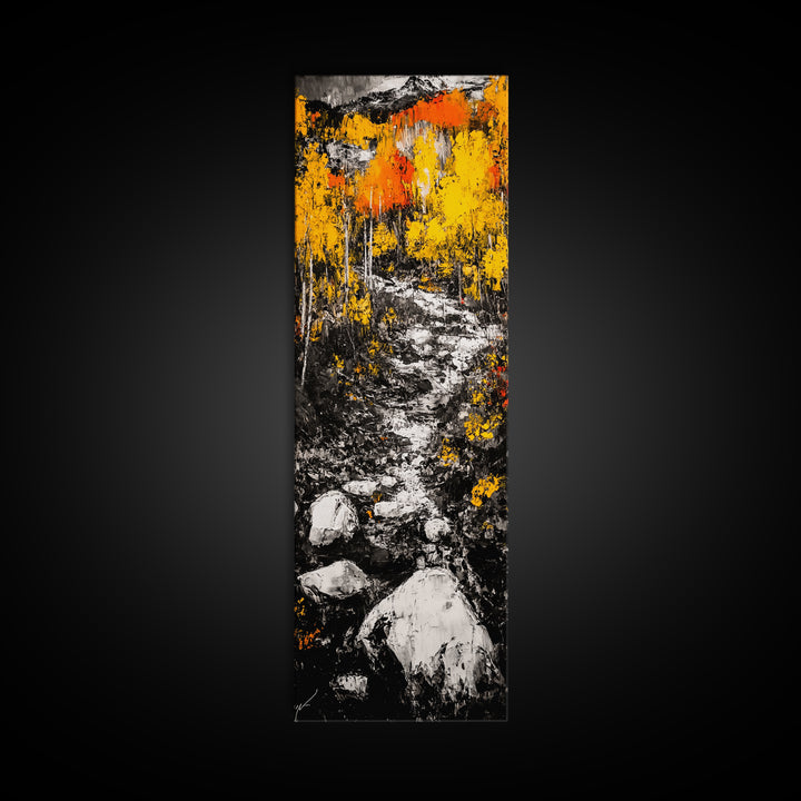 Autumn Forest, Golden Trees, River Path, Framed Canvas Print, Fall Landscape Art, Rustic Wall Decor, Cabin Art, Living Room Wall Art