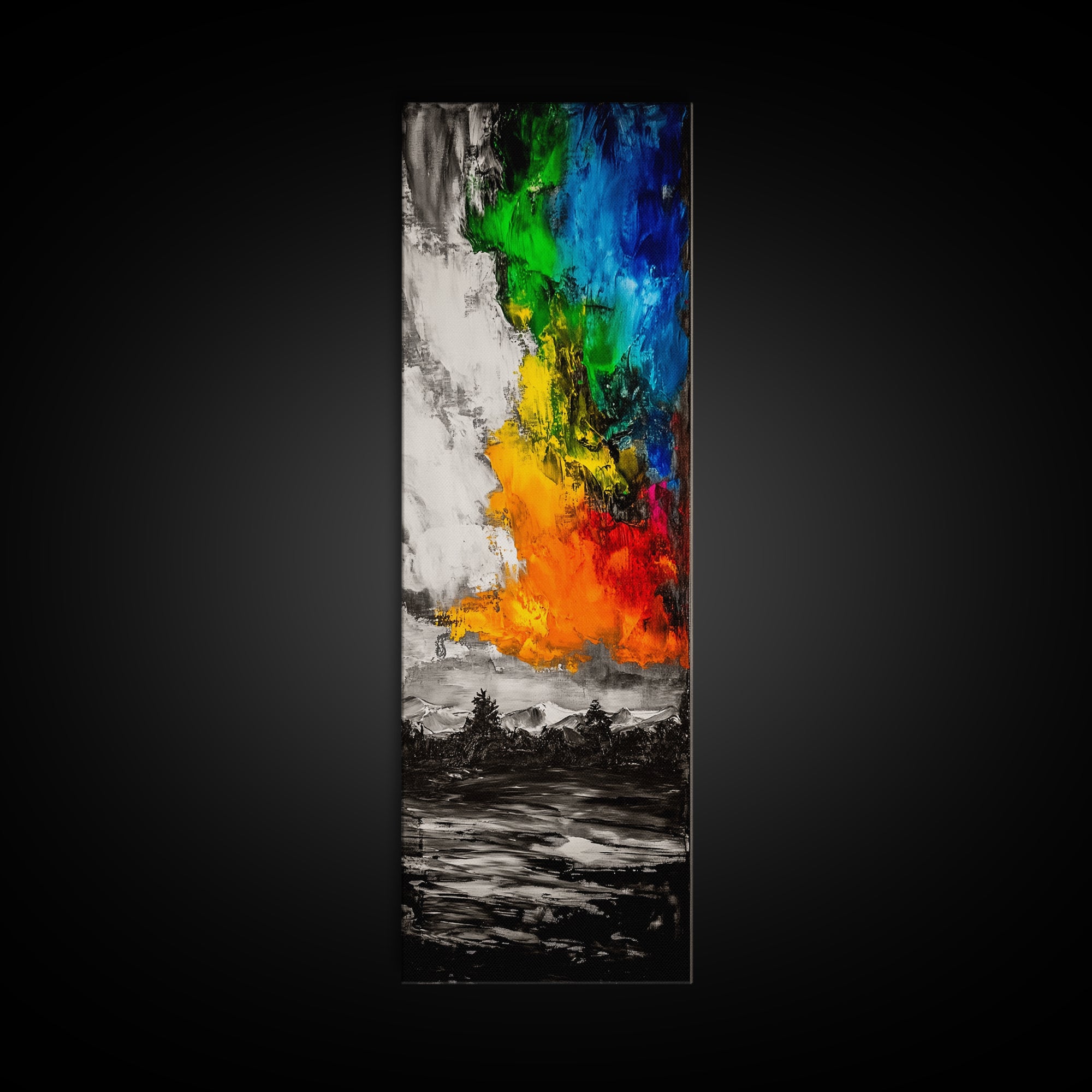 Color Explosion, Abstract Nature, Mountain Glow, Canvas Print, Vibrant Wall Art, Modern Painting, Bold Home Decor, Statement Piece