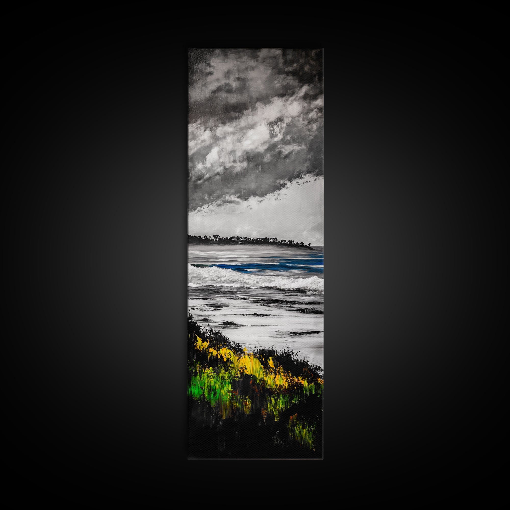 Coastal Horizon, Abstract Seascape Painting, Beach Wall Art, Framed Canvas Print, Office Decor, Ocean Waves Artwork, Living Room Art