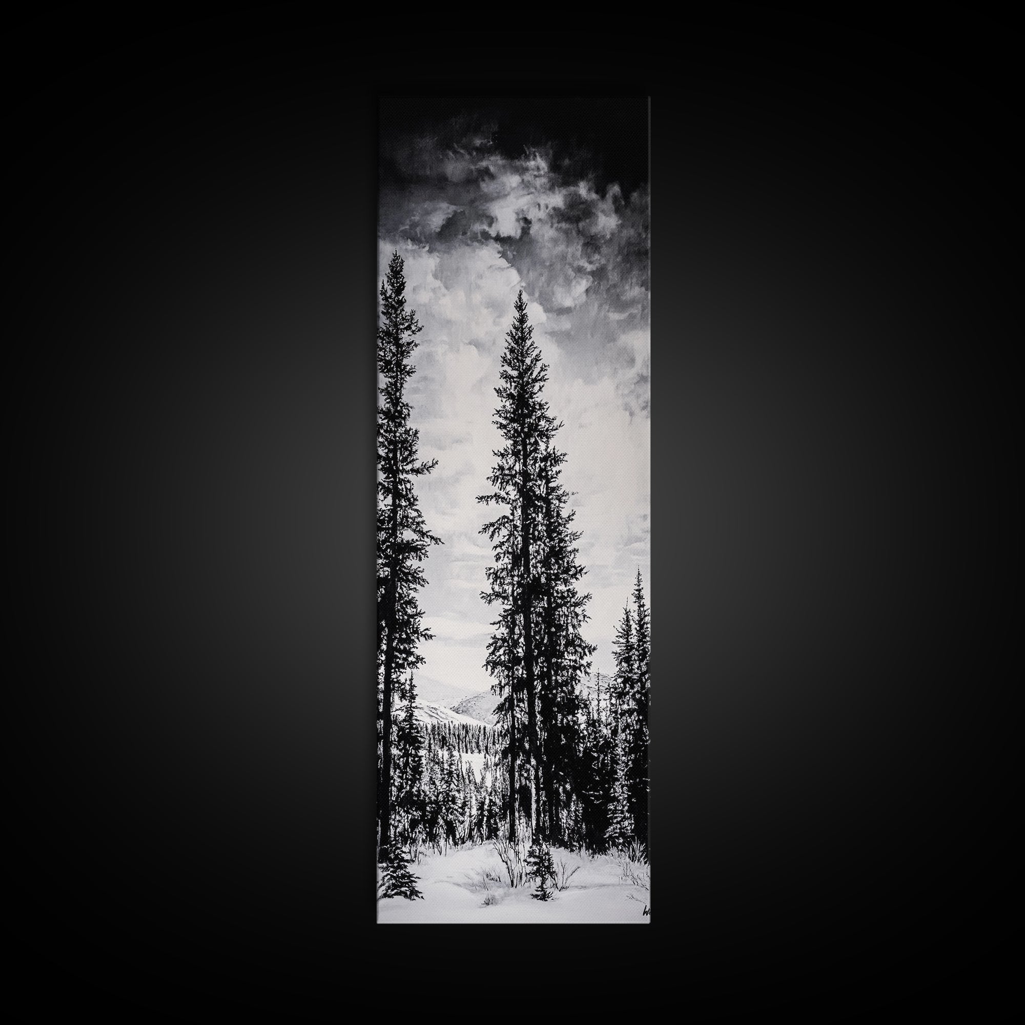 Black White Pine, Winter Forest, Nature Wall Art, Christmas Decor, Modern Minimalist, Monochrome Print, Framed Canvas Print