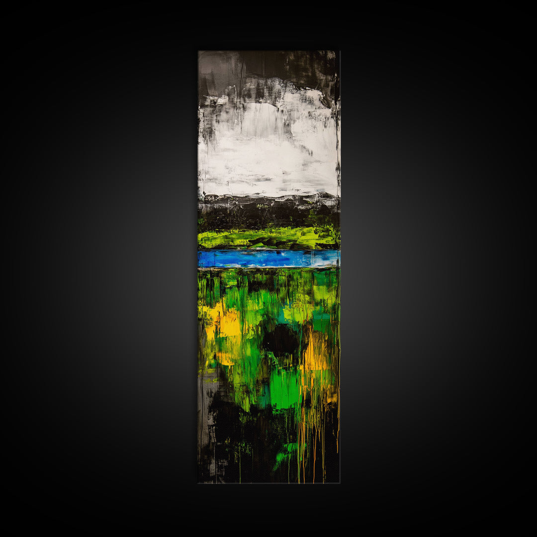 Abstract Landscape, Green Blue Art, Modern Wall Art, Framed Canvas Print, Office Decor, Large Artwork, Living Room Art, Minimalist Art