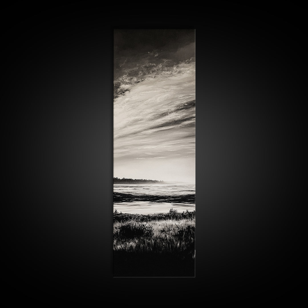 Black White, Seascape Art, Coastal Print, Framed Canvas Print, Monochrome Wall Art, Beach House Decor, Large Art, Living Room Artwork