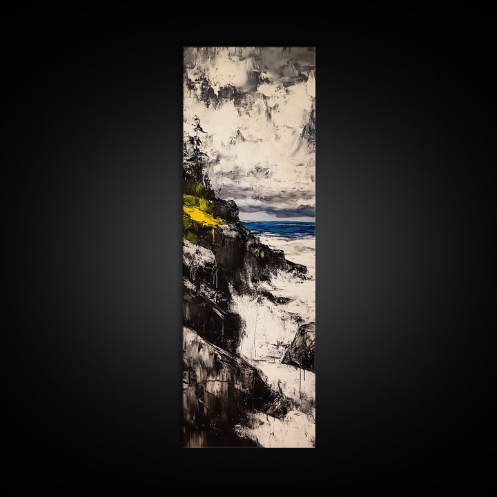 Coastal Cliff, Ocean Waves, Moody Seascape, Nautical Wall Art, Canvas Print, Beach House Decor, Modern Landscape, Living Room Art