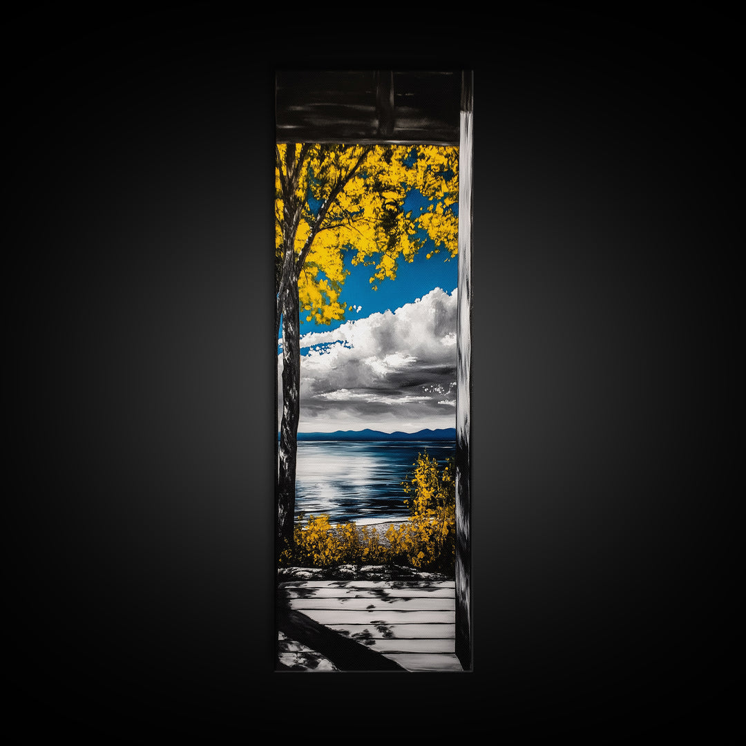 Autumn Lake View, Cabin Wall Art, Rustic Nature Print, Fall Landscape, Framed Canvas Print, Lodge Decor, Warm Tones, Cozy Wall Art