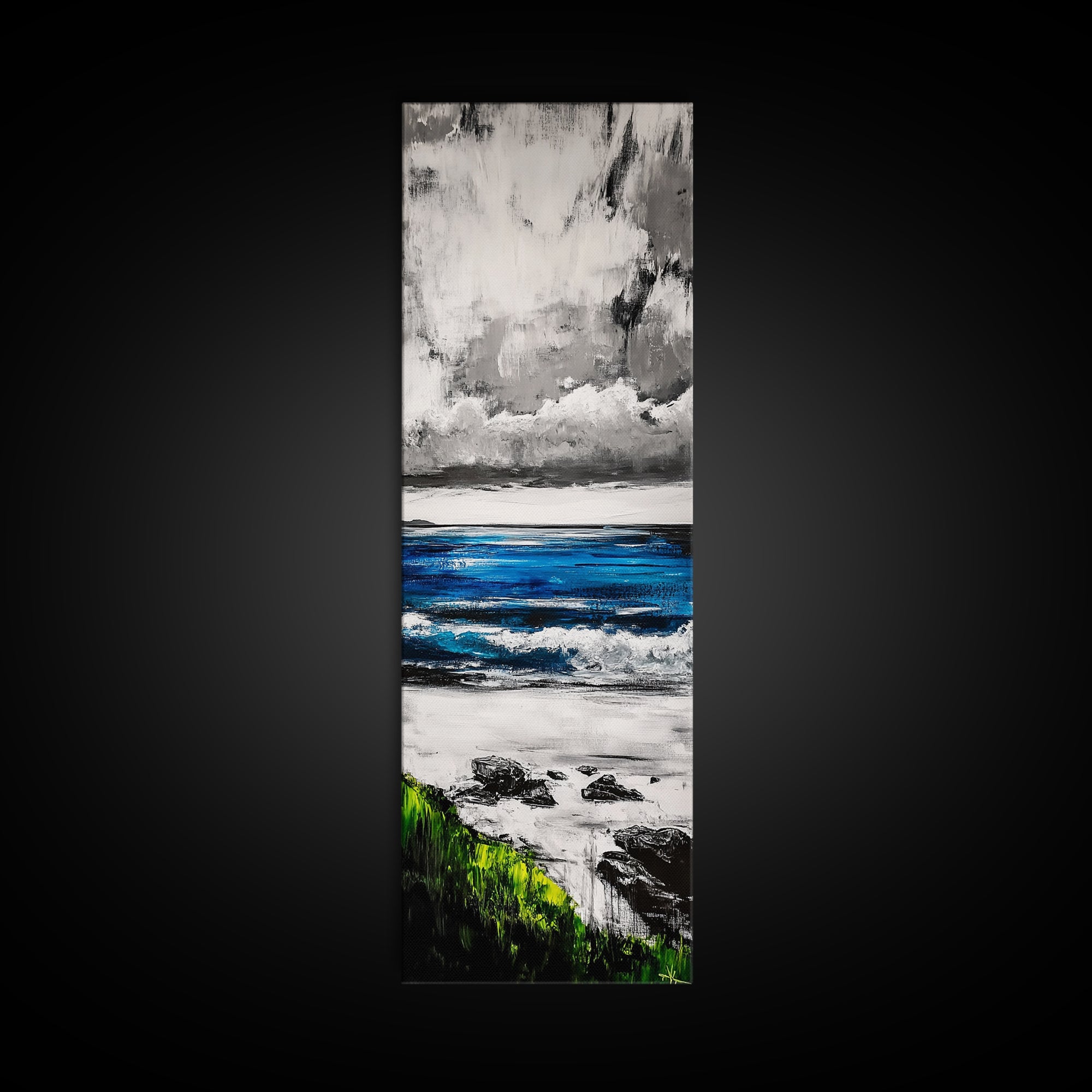 Ocean Horizon Painting, Abstract Seascape Art, Blue and Green Coastal Decor, Contemporary Nautical Art, Dining Room Wall Art, Canvas Print