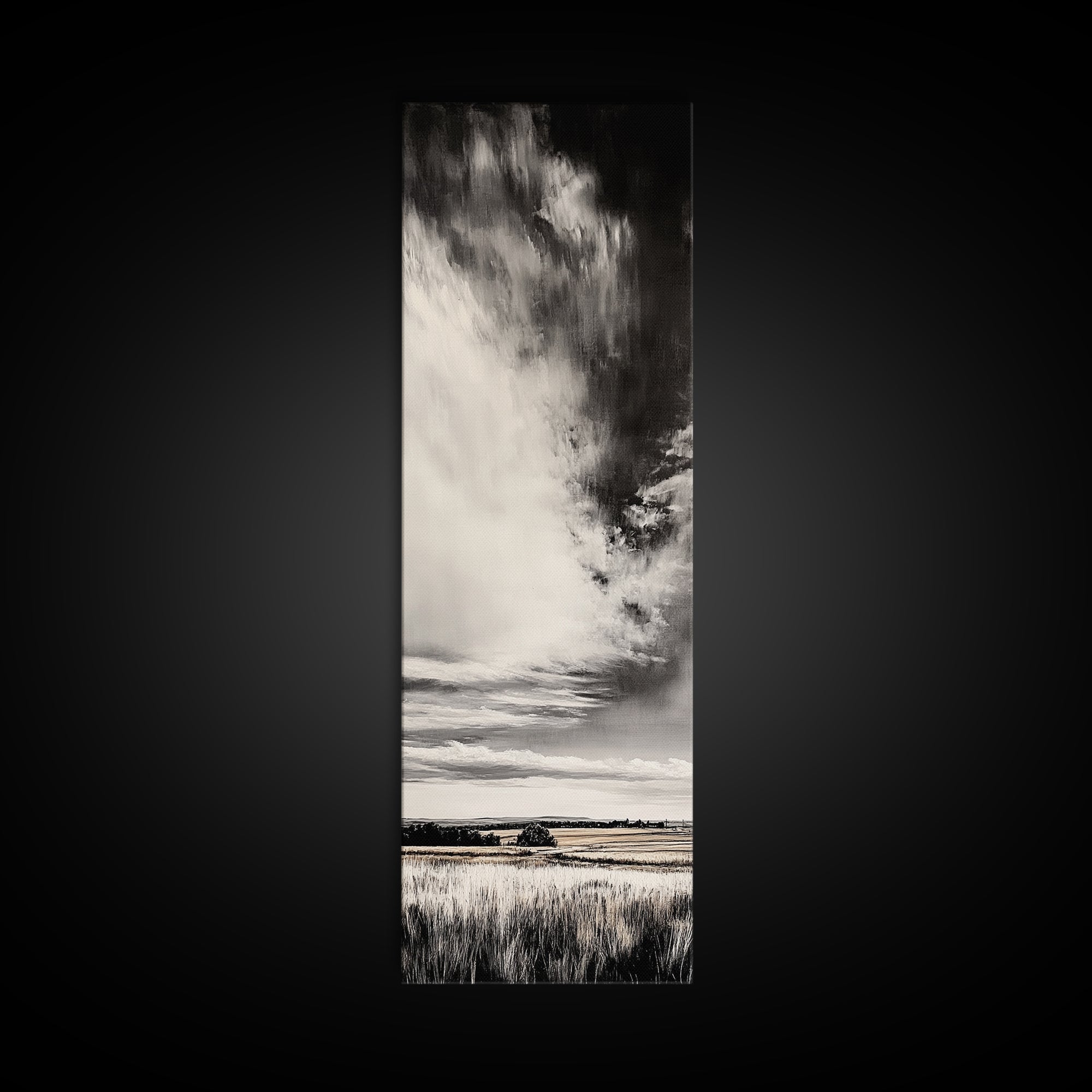Dramatic Black and White Sky, Stormy Landscape Art, Nature Wall Decor, Rustic Farmhouse Artwork, Living Room Decor, Canvas Print